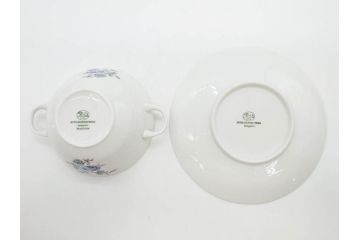 ドイツ　HUTSCHENREUTHER(フッチェンロイター)　ローズ　柔らかな色彩で描かれたバラのデザインが可愛らしいスープカップ&ソーサー6客セット(バラ、薔薇、ブルーローズ、ダブルハンドル、皿、プレート、洋食器)(R-078693)