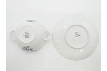 ドイツ　HUTSCHENREUTHER(フッチェンロイター)　ローズ　柔らかな色彩で描かれたバラのデザインが可愛らしいスープカップ&ソーサー6客セット(バラ、薔薇、ブルーローズ、ダブルハンドル、皿、プレート、洋食器)(R-078693)