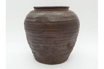 室町時代　古備前焼　波状文　高さ 約23cm　素朴な味わいがある壺(花生、花瓶、花器、花入れ、壷)(R-078695)