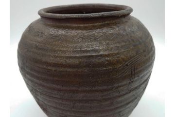 室町時代　古備前焼　波状文　高さ 約23cm　素朴な味わいがある壺(花生、花瓶、花器、花入れ、壷)(R-078695)