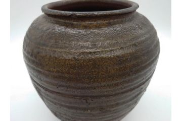 室町時代　古備前焼　波状文　高さ 約23cm　素朴な味わいがある壺(花生、花瓶、花器、花入れ、壷)(R-078695)