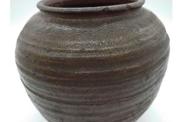 室町時代　古備前焼　波状文　高さ 約23cm　素朴な味わいがある壺(花生、花瓶、花器、花入れ、壷)(R-078695)