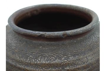 室町時代　古備前焼　波状文　高さ 約23cm　素朴な味わいがある壺(花生、花瓶、花器、花入れ、壷)(R-078695)