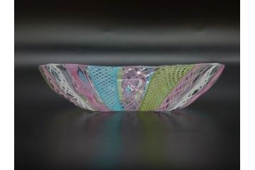 イタリア　ムラノガラス　ベネチアンガラス　レースデザインの可愛らしいガラス皿5枚セット(ヴェネチアングラス、プレート、MURANO、ムラーノガラス、中皿、洋食器)(R-078697)
