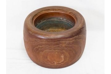 アンティーク雑貨　昭和初期　大胆な杢目が目を引く桐火鉢(丸火鉢、木製火鉢、手あぶり)(R-078700)