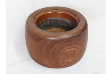 アンティーク雑貨　昭和初期　大胆な杢目が目を引く桐火鉢(丸火鉢、木製火鉢、手あぶり)(R-078701)