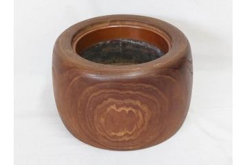 アンティーク雑貨　昭和初期　大胆な杢目が目を引く桐火鉢(丸火鉢、木製火鉢、手あぶり)(R-078701)