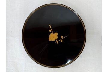 輪島塗　大向高洲堂　木製　絵変り金蒔絵　艶やかな漆に金蒔絵が映える銘々皿5客&茶托5客セット(茶道具、黒漆、漆器、菓子器、小皿、和食器、和皿、草花、共箱付き、栞付き)(R-078704)