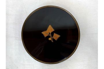 輪島塗　大向高洲堂　木製　絵変り金蒔絵　艶やかな漆に金蒔絵が映える銘々皿5客&茶托5客セット(茶道具、黒漆、漆器、菓子器、小皿、和食器、和皿、草花、共箱付き、栞付き)(R-078704)