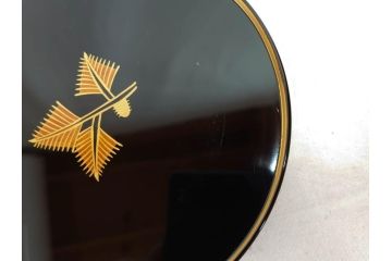 輪島塗　大向高洲堂　木製　絵変り金蒔絵　艶やかな漆に金蒔絵が映える銘々皿5客&茶托5客セット(茶道具、黒漆、漆器、菓子器、小皿、和食器、和皿、草花、共箱付き、栞付き)(R-078704)