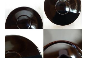 輪島塗　大向高洲堂　木製　絵変り金蒔絵　艶やかな漆に金蒔絵が映える銘々皿5客&茶托5客セット(茶道具、黒漆、漆器、菓子器、小皿、和食器、和皿、草花、共箱付き、栞付き)(R-078704)
