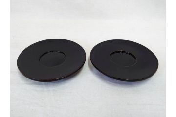 輪島塗　大向高洲堂　木製　絵変り金蒔絵　艶やかな漆に金蒔絵が映える銘々皿5客&茶托5客セット(茶道具、黒漆、漆器、菓子器、小皿、和食器、和皿、草花、共箱付き、栞付き)(R-078704)