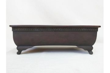 時代物　廣忠斎鋳　古銅　細かい装飾が魅力的な水盤(獣耳、双耳、ダブルハンド、花器、花入、花生、盆栽鉢、雷文、水鉢、水盆)(R-078705)