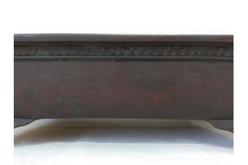 時代物　廣忠斎鋳　古銅　細かい装飾が魅力的な水盤(獣耳、双耳、ダブルハンド、花器、花入、花生、盆栽鉢、雷文、水鉢、水盆)(R-078705)