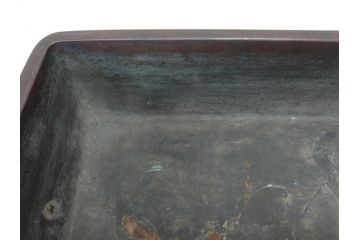 時代物　廣忠斎鋳　古銅　細かい装飾が魅力的な水盤(獣耳、双耳、ダブルハンド、花器、花入、花生、盆栽鉢、雷文、水鉢、水盆)(R-078705)