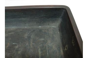 時代物　廣忠斎鋳　古銅　細かい装飾が魅力的な水盤(獣耳、双耳、ダブルハンド、花器、花入、花生、盆栽鉢、雷文、水鉢、水盆)(R-078705)