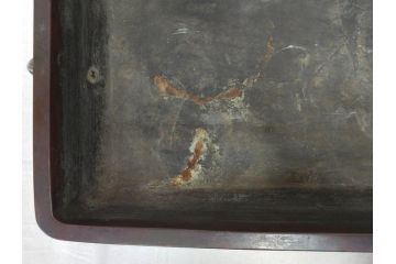 時代物　廣忠斎鋳　古銅　細かい装飾が魅力的な水盤(獣耳、双耳、ダブルハンド、花器、花入、花生、盆栽鉢、雷文、水鉢、水盆)(R-078705)
