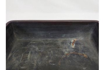 時代物　廣忠斎鋳　古銅　細かい装飾が魅力的な水盤(獣耳、双耳、ダブルハンド、花器、花入、花生、盆栽鉢、雷文、水鉢、水盆)(R-078705)