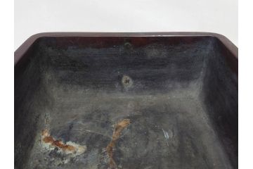 時代物　廣忠斎鋳　古銅　細かい装飾が魅力的な水盤(獣耳、双耳、ダブルハンド、花器、花入、花生、盆栽鉢、雷文、水鉢、水盆)(R-078705)