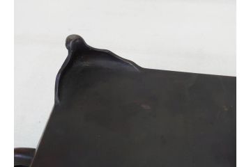 時代物　廣忠斎鋳　古銅　細かい装飾が魅力的な水盤(獣耳、双耳、ダブルハンド、花器、花入、花生、盆栽鉢、雷文、水鉢、水盆)(R-078705)