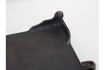 時代物　廣忠斎鋳　古銅　細かい装飾が魅力的な水盤(獣耳、双耳、ダブルハンド、花器、花入、花生、盆栽鉢、雷文、水鉢、水盆)(R-078705)