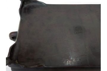 時代物　廣忠斎鋳　古銅　細かい装飾が魅力的な水盤(獣耳、双耳、ダブルハンド、花器、花入、花生、盆栽鉢、雷文、水鉢、水盆)(R-078705)