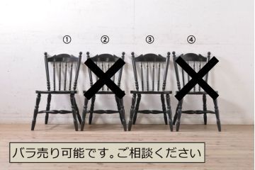 和製ビンテージ　松本民芸家具　#16型スピンドルチェア　ゆったりと座れるダイニングチェア2脚セット(板座チェア、椅子、イス、ヴィンテージ)(定価2脚で約20万円)(R-078706)
