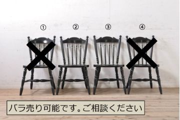和製ビンテージ　松本民芸家具　#16型スピンドルチェア　ゆったりと座れるダイニングチェア2脚セット(板座チェア、椅子、イス、ヴィンテージ)(定価2脚で約20万円)(R-078707)