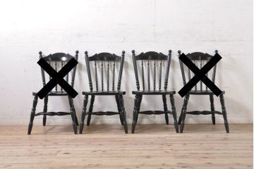 和製ビンテージ　松本民芸家具　#16型スピンドルチェア　ゆったりと座れるダイニングチェア2脚セット(板座チェア、椅子、イス、ヴィンテージ)(定価2脚で約20万円)(R-078707)