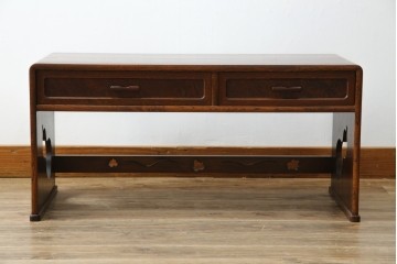 中古　美品　国産工芸家具　栓材　内部桐材　ひょうたんの透かし彫りが目を惹く文机(座机)(R-078720)