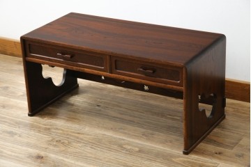 中古　美品　国産工芸家具　栓材　内部桐材　ひょうたんの透かし彫りが目を惹く文机(座机)(R-078720)