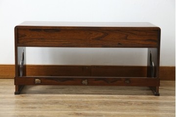 中古　美品　国産工芸家具　栓材　内部桐材　ひょうたんの透かし彫りが目を惹く文机(座机)(R-078720)