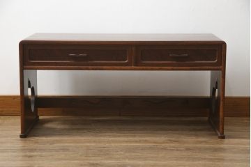 中古　美品　国産工芸家具　栓材　内部桐材　ひょうたんの透かし彫りが目を惹く文机(座机、ローテーブル、センターテーブル、作業台、ワークデスク、在宅用、在宅ワーク用)(R-078720)