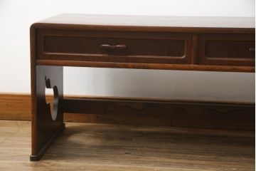 中古　美品　国産工芸家具　栓材　内部桐材　ひょうたんの透かし彫りが目を惹く文机(座机、ローテーブル、センターテーブル、作業台、ワークデスク、在宅用、在宅ワーク用)(R-078720)