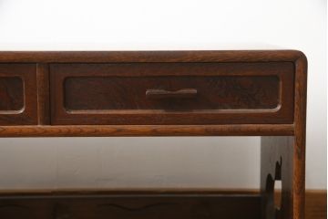 中古　美品　国産工芸家具　栓材　内部桐材　ひょうたんの透かし彫りが目を惹く文机(座机、ローテーブル、センターテーブル、作業台、ワークデスク、在宅用、在宅ワーク用)(R-078720)
