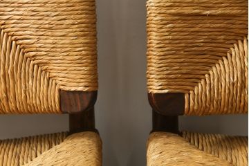 和製ビンテージ　松本民芸家具　ナラ材　アジアンテイストのお部屋におすすめなラッシチェア2脚セット(低椅子、ラウンジチェア、ダイニングチェア、椅子、イス、ヴィンテージ)(R-078733)
