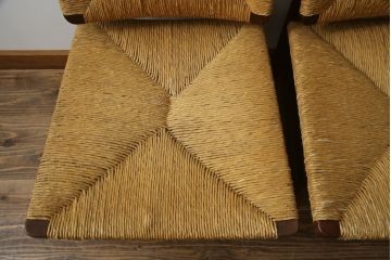和製ビンテージ　松本民芸家具　ナラ材　アジアンテイストのお部屋におすすめなラッシチェア2脚セット(低椅子、ラウンジチェア、ダイニングチェア、椅子、イス、ヴィンテージ)(R-078733)