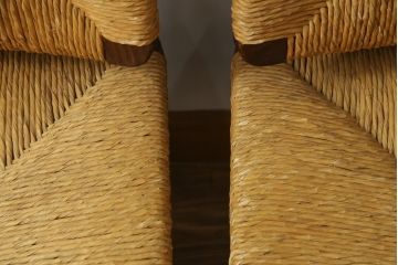 和製ビンテージ　松本民芸家具　ナラ材　アジアンテイストのお部屋におすすめなラッシチェア2脚セット(低椅子、ラウンジチェア、ダイニングチェア、椅子、イス、ヴィンテージ)(R-078733)