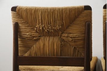 和製ビンテージ　松本民芸家具　ナラ材　アジアンテイストのお部屋におすすめなラッシチェア2脚セット(低椅子、ラウンジチェア、ダイニングチェア、椅子、イス、ヴィンテージ)(R-078733)