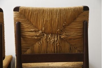 和製ビンテージ　松本民芸家具　ナラ材　アジアンテイストのお部屋におすすめなラッシチェア2脚セット(低椅子、ラウンジチェア、ダイニングチェア、椅子、イス、ヴィンテージ)(R-078733)