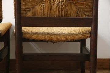 和製ビンテージ　松本民芸家具　ナラ材　アジアンテイストのお部屋におすすめなラッシチェア2脚セット(低椅子、ラウンジチェア、ダイニングチェア、椅子、イス、ヴィンテージ)(R-078733)