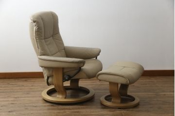 中古　EKORNES(エコーネス)　本革(レザー)　メイフェア(Mayfair)　ストレスレスチェア(S)オットマン付き(リクライニングチェア、アームチェア、椅子、フットスツール、北欧)(R-078736)