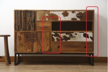 中古　希少な廃番品　ドイツ家具　KARE(カレ)　RODEO(ロデオ)　3Doors 4Drw　異素材の組み合わせがユニークでお洒落なチェスト(サイドチェスト、サイドボード、引き出し、収納棚、戸棚)(R-078746)