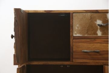 中古　希少な廃番品　ドイツ家具　KARE(カレ)　RODEO(ロデオ)　3Doors 4Drw　異素材の組み合わせがユニークでお洒落なチェスト(サイドチェスト、サイドボード、引き出し、収納棚、戸棚)(R-078746)
