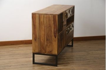 中古　希少な廃番品　ドイツ家具　KARE(カレ)　RODEO(ロデオ)　3Doors 4Drw　異素材の組み合わせがユニークでお洒落なチェスト(サイドチェスト、サイドボード、引き出し、収納棚、戸棚)(R-078746)