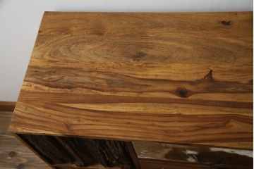 中古　希少な廃番品　ドイツ家具　KARE(カレ)　RODEO(ロデオ)　3Doors 4Drw　異素材の組み合わせがユニークでお洒落なチェスト(サイドチェスト、サイドボード、引き出し、収納棚、戸棚)(R-078746)