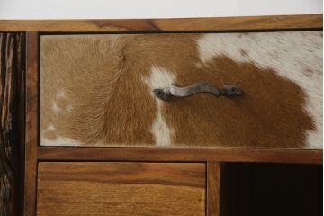 中古　希少な廃番品　ドイツ家具　KARE(カレ)　RODEO(ロデオ)　3Doors 4Drw　異素材の組み合わせがユニークでお洒落なチェスト(サイドチェスト、サイドボード、引き出し、収納棚、戸棚)(R-078746)