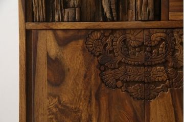 中古　希少な廃番品　ドイツ家具　KARE(カレ)　RODEO(ロデオ)　3Doors 4Drw　異素材の組み合わせがユニークでお洒落なチェスト(サイドチェスト、サイドボード、引き出し、収納棚、戸棚)(R-078746)