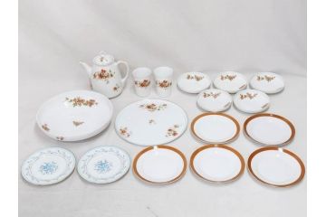 オールドノリタケ　NORITAKE　日本陶器會社　花柄　食卓が明るく華やかになるオールドノリタケまとめて17点セット(コップ2客、ティーポット、プレート8枚、ボウル6点、皿、カップ、金彩、ヤジロベー印、LOUISE、オレンジ、フラワー、草花、洋食器)(R-078753)