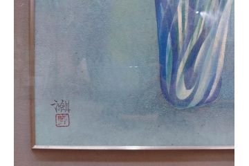真作　小栗潮　「カーネション」　日本画　10号　絵画(カーネーション、共シール、額装、花、落款印、肉筆)(R-078754)